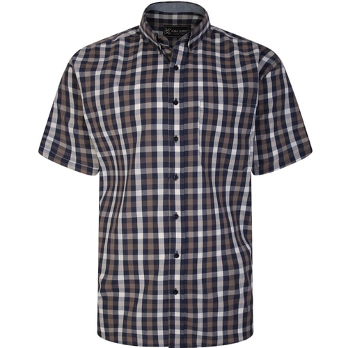 KAM Short Sleeve Check Shirt Navy 
